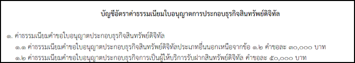 ค่าธรรมเนียมคำขอใบอนุญาตประกอบธุรกิจสินทรัพย์ดิจิทัล